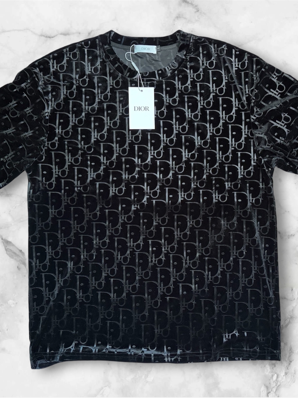 Christian Dior Oblique Motif Velvet T-Shirt - Large